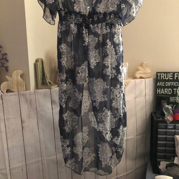 Rue 21 sz S Sheer Floral Long Hi Low Cover Up / Tunic Dress - Picture 3 of 11